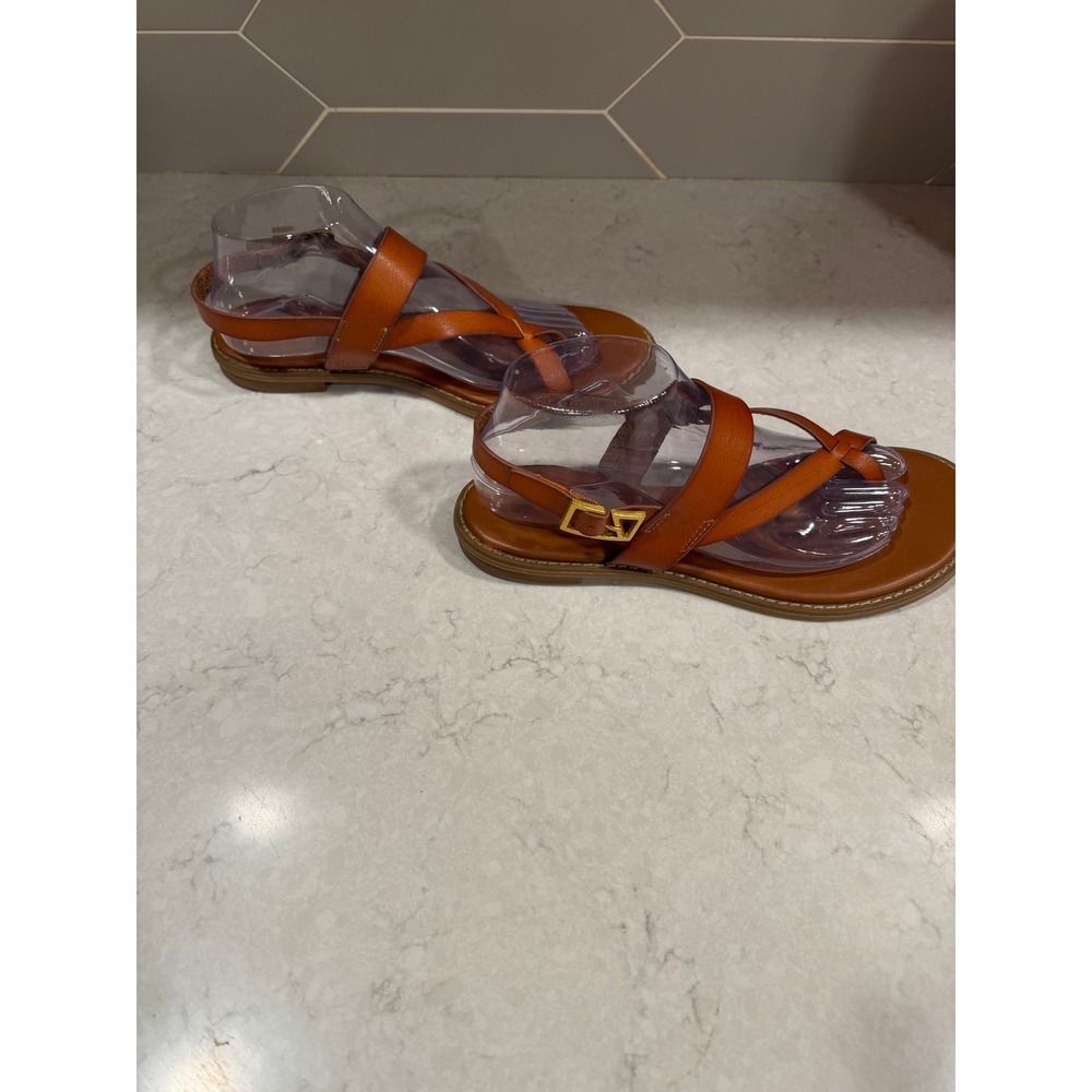 Franco Sarto Gabby 2 Cognac Leather Strappy Toe Loop Flat Sandals Womens 9M - Picture 3 of 12